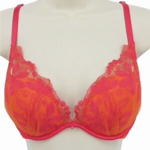Victoria's Secret Very Sexy Plunge Red and Orange Lace Bra 36D